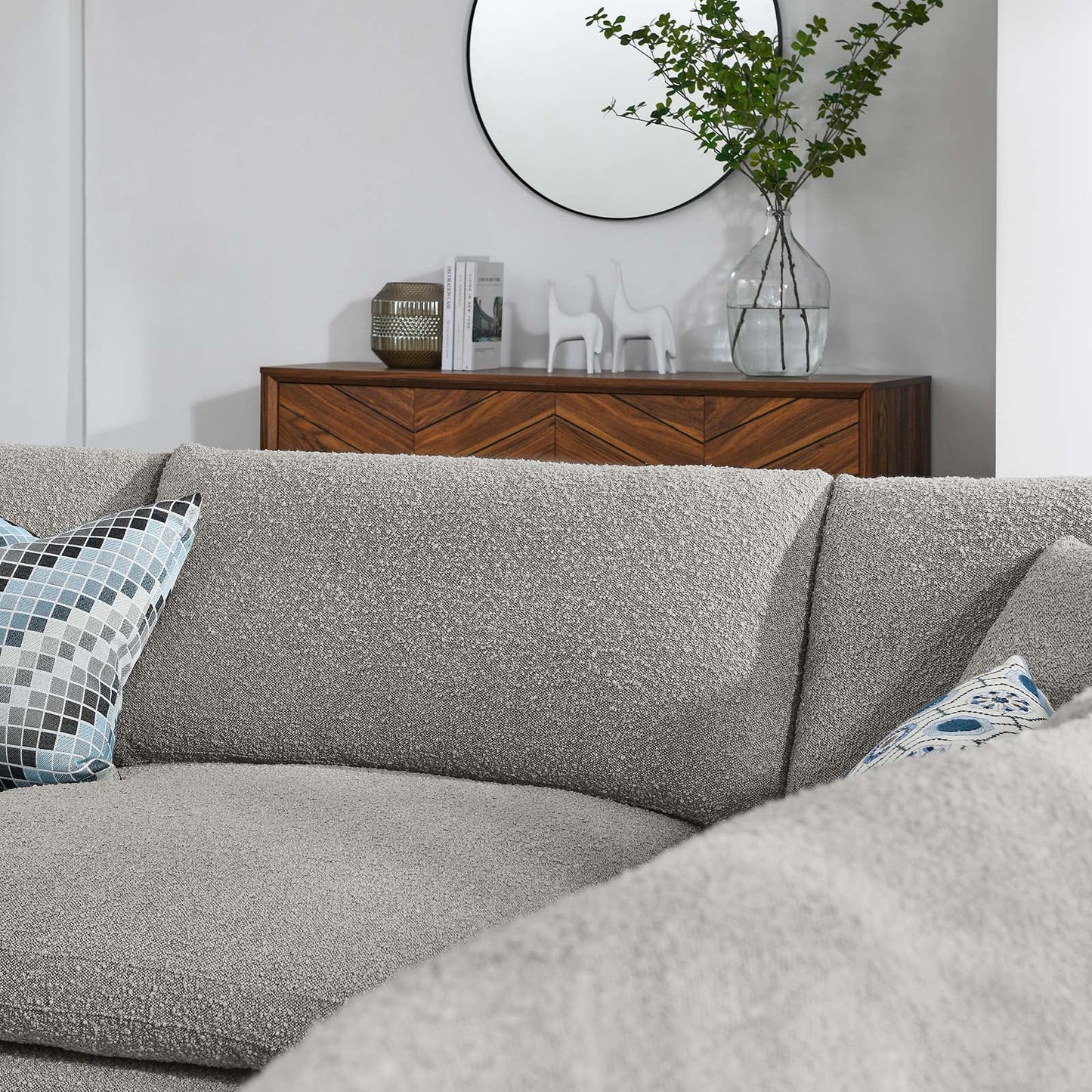 Modway furniture Commix Overstuffed Boucle Fabric Sectional Sofa - Plush Comfort & Modern Design for Cozy Living Spaces - EEI-6365-BLK