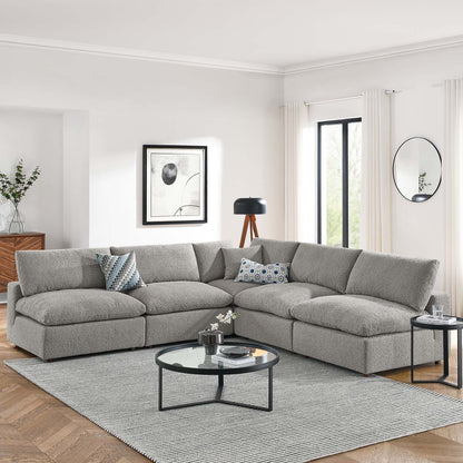 Modway furniture Commix Overstuffed Boucle Fabric Sectional Sofa - Plush Comfort & Modern Design for Cozy Living Spaces - EEI-6365-BLK