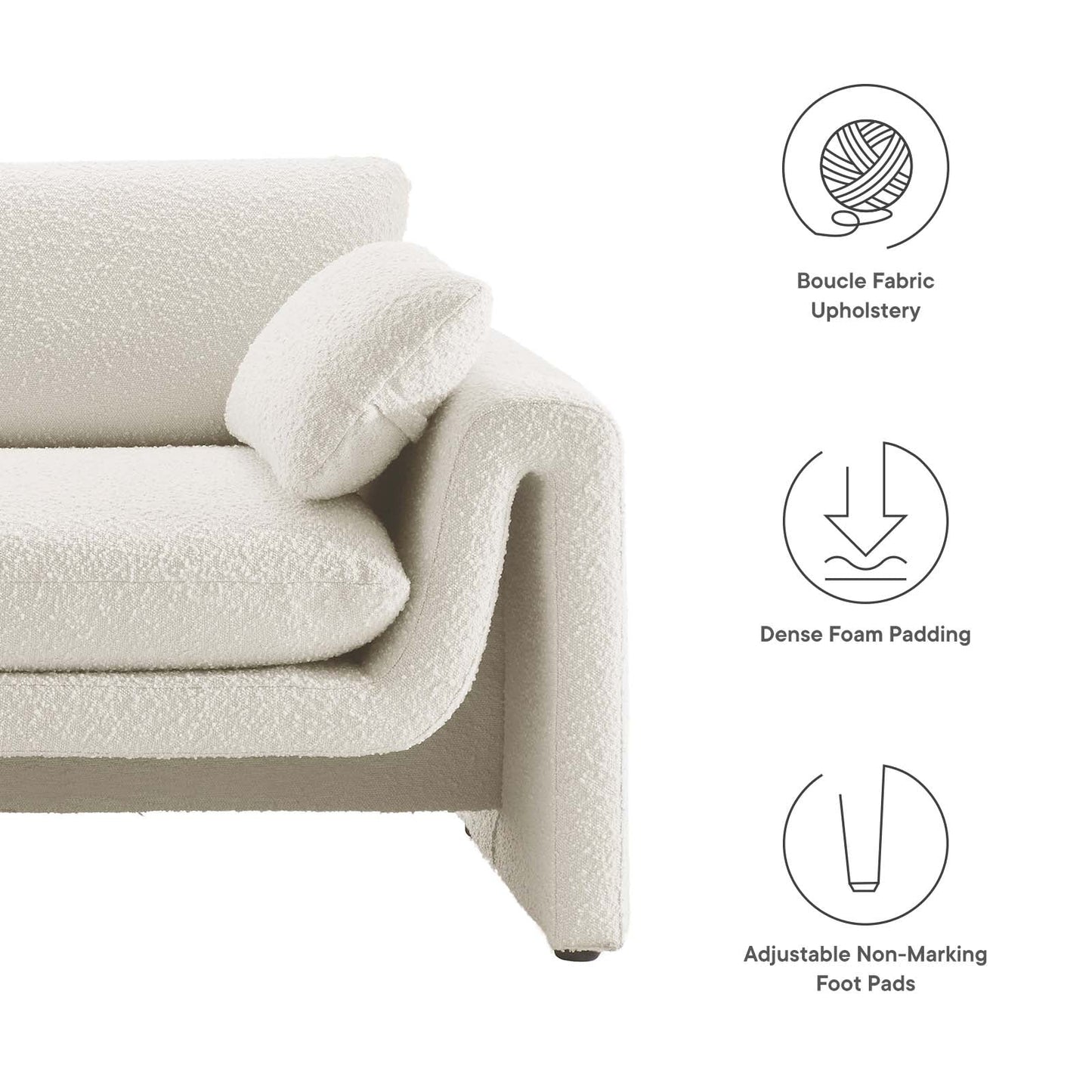 Modway furniture Waverly Boucle Fabric Sofa - Luxurious Modern Design with Removable Cushions & Adjustable Feet - EEI-6381-IVO