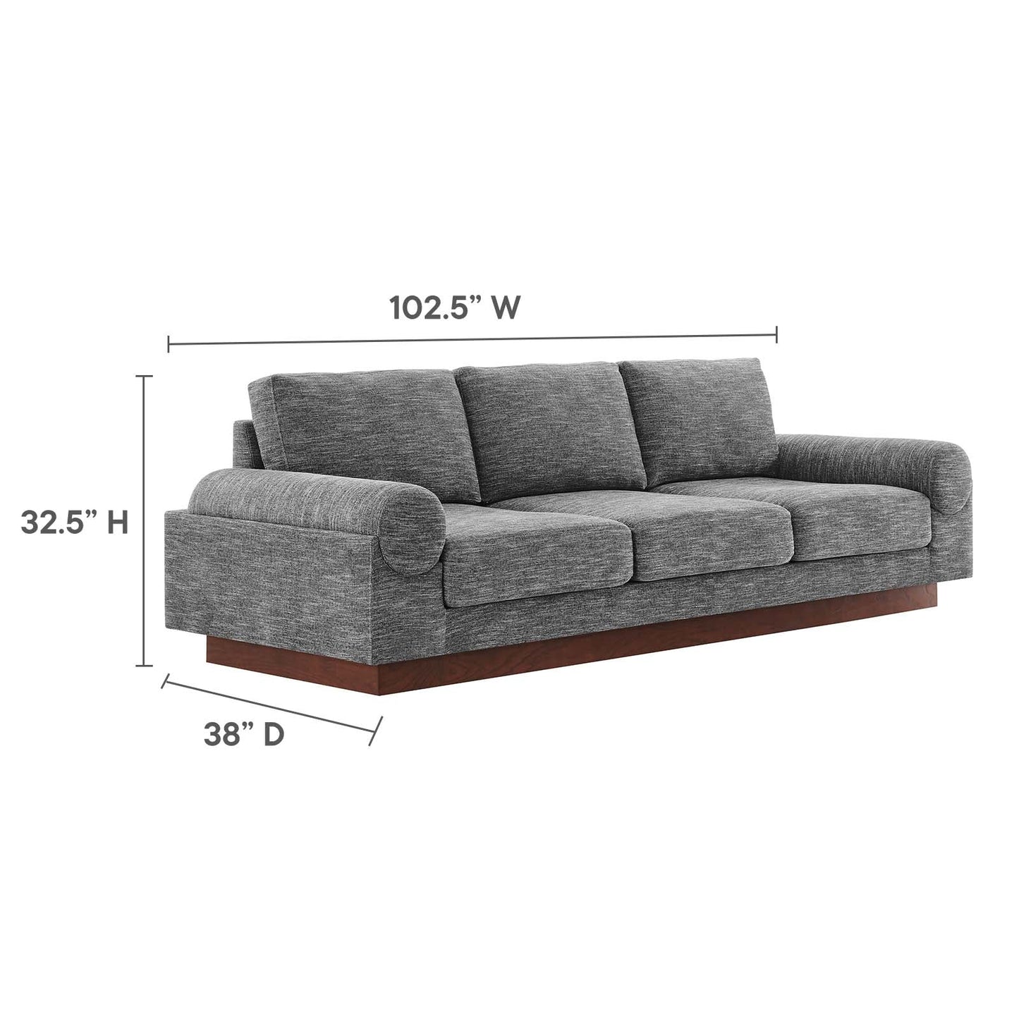 Modway furniture Oasis Upholstered Fabric Sofa - Modern Luxury Couch with Cozy Bolster Armrests & Stain Resistance - EEI-6401-GRY