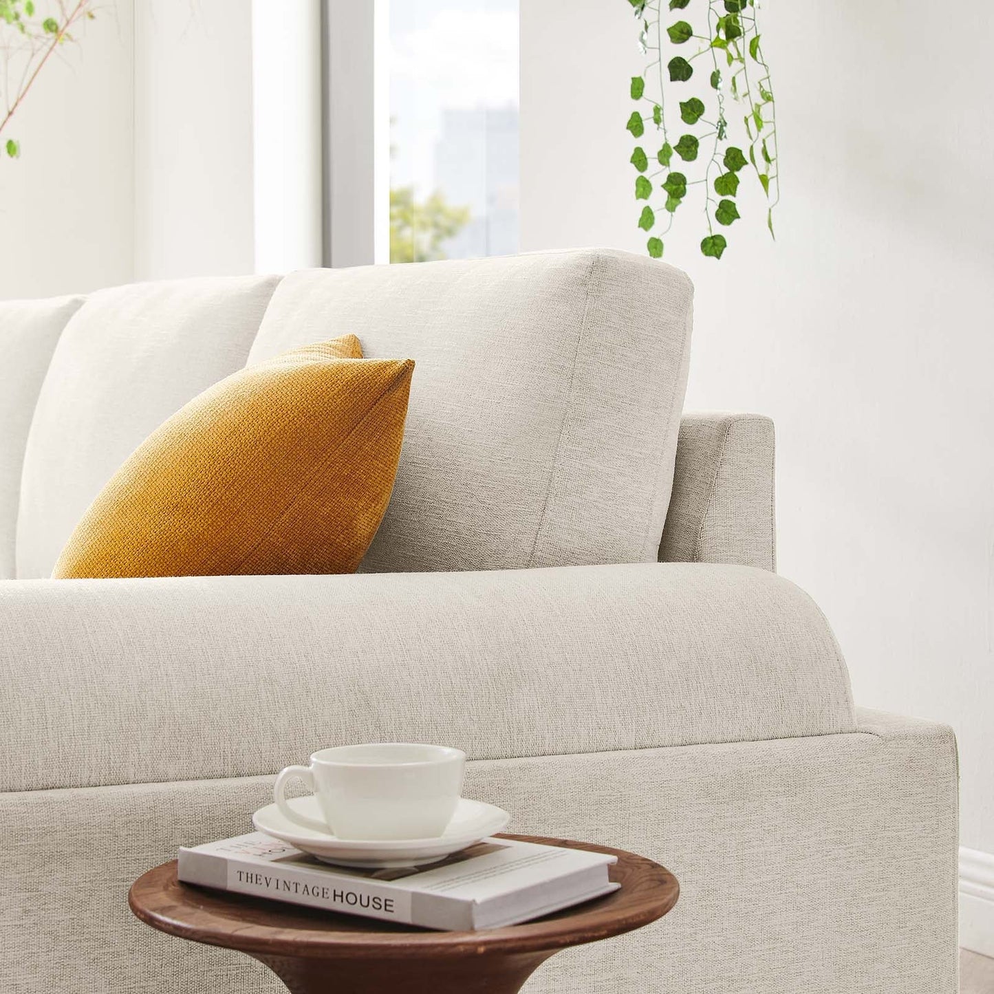 Modway furniture Oasis Upholstered Fabric Sofa - Modern Luxury Couch with Cozy Bolster Armrests & Stain Resistance - EEI-6401-GRY