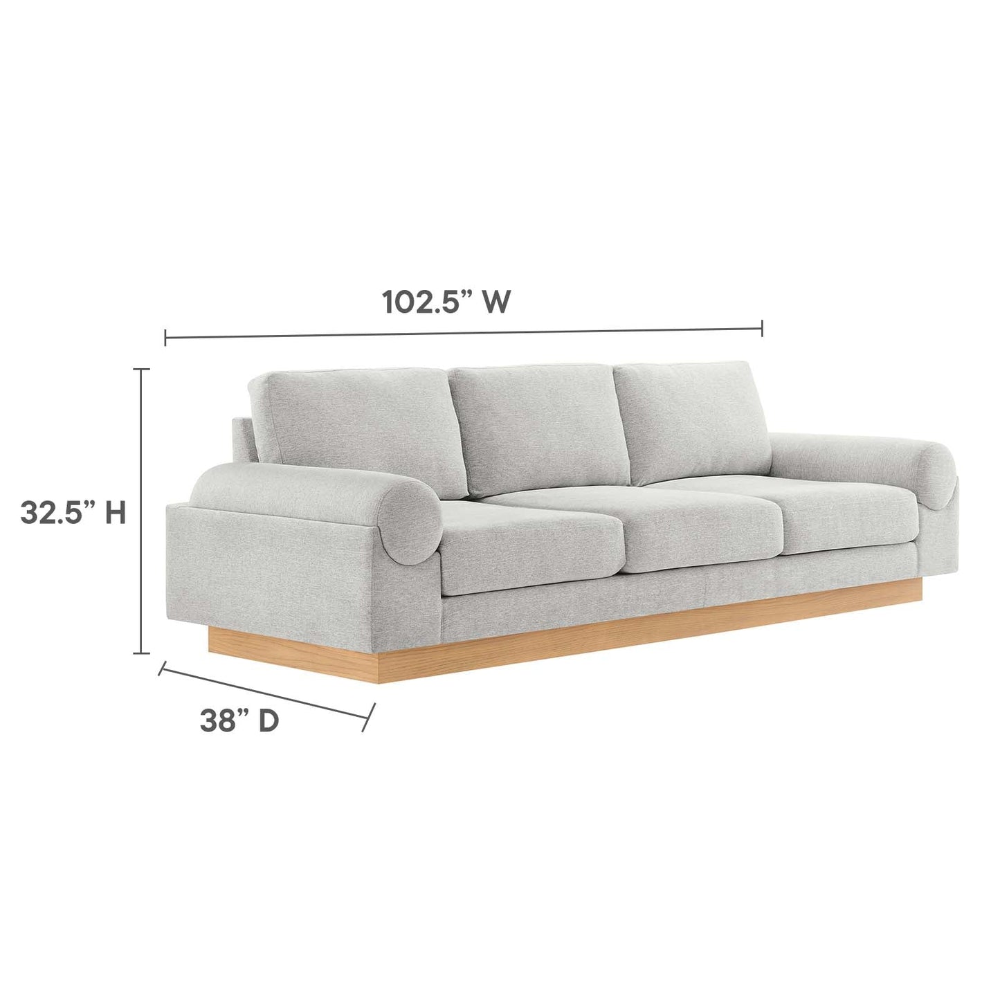 Modway furniture Oasis Upholstered Fabric Sofa - Modern Luxury Couch with Cozy Bolster Armrests & Stain Resistance - EEI-6401-GRY