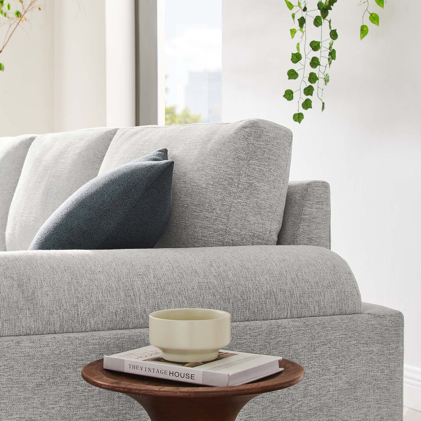 Modway furniture Oasis Upholstered Fabric Sofa - Modern Luxury Couch with Cozy Bolster Armrests & Stain Resistance - EEI-6401-GRY
