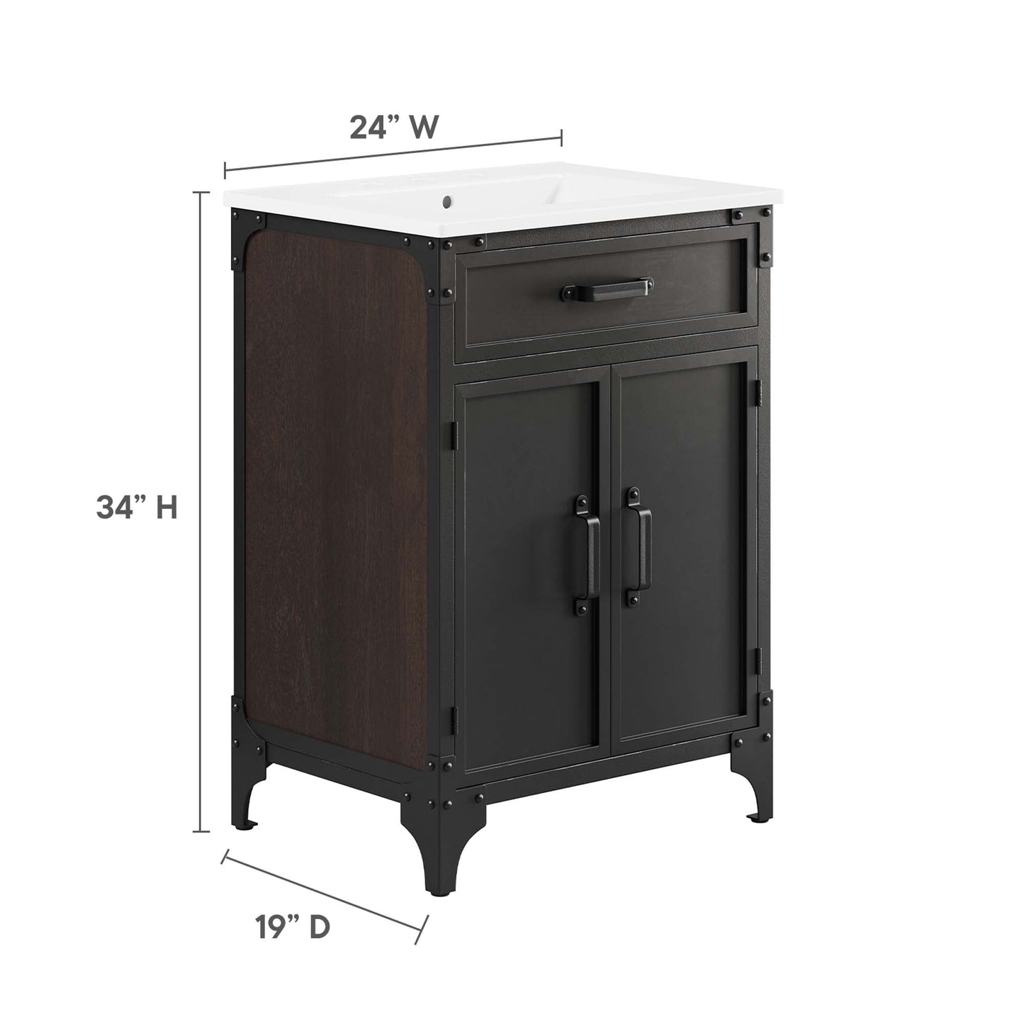 Modway furniture Steamforge Bathroom Vanity Basin Included - EEI-6413-WHI-BLK