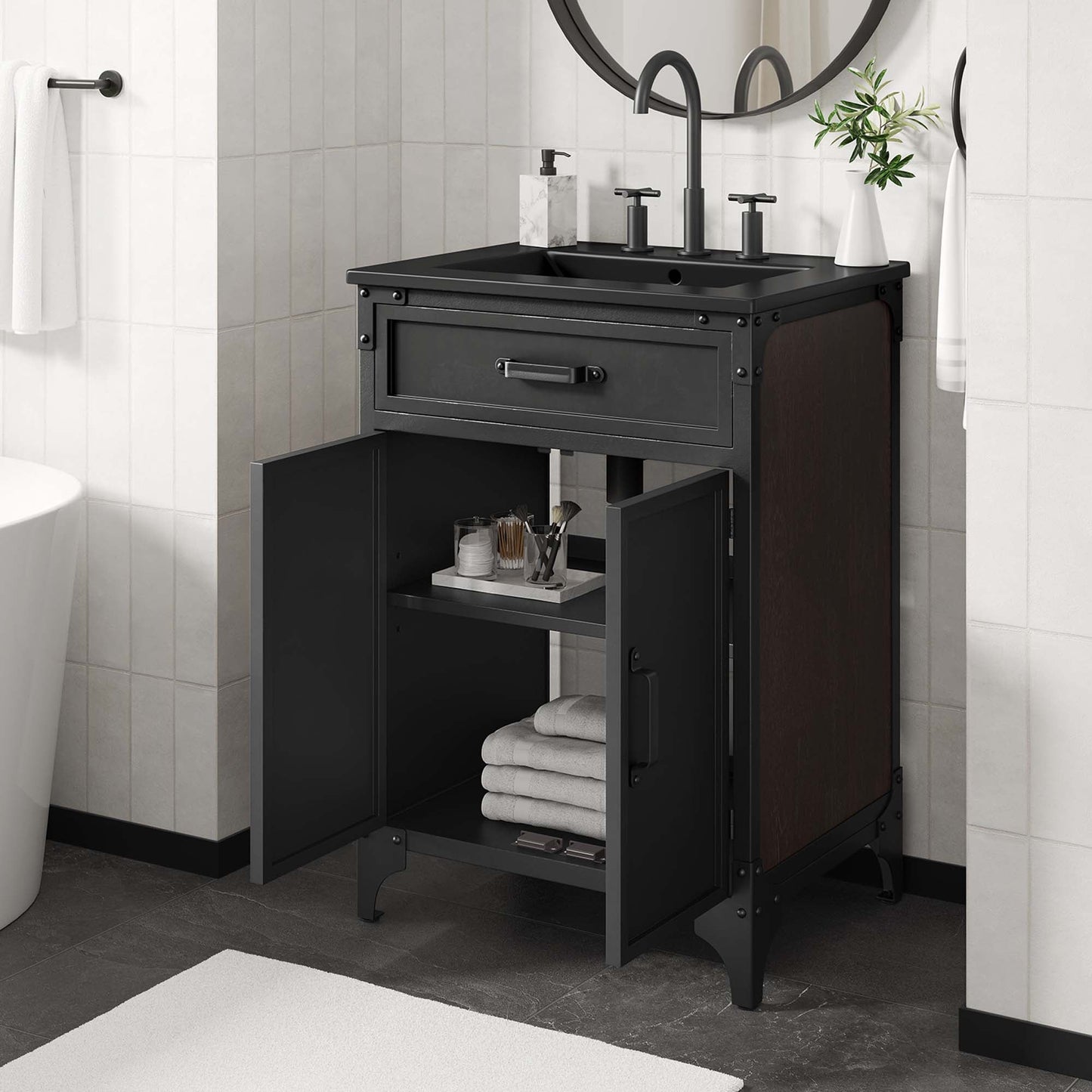 Modway furniture Steamforge Bathroom Vanity Basin Included - EEI-6413-WHI-BLK