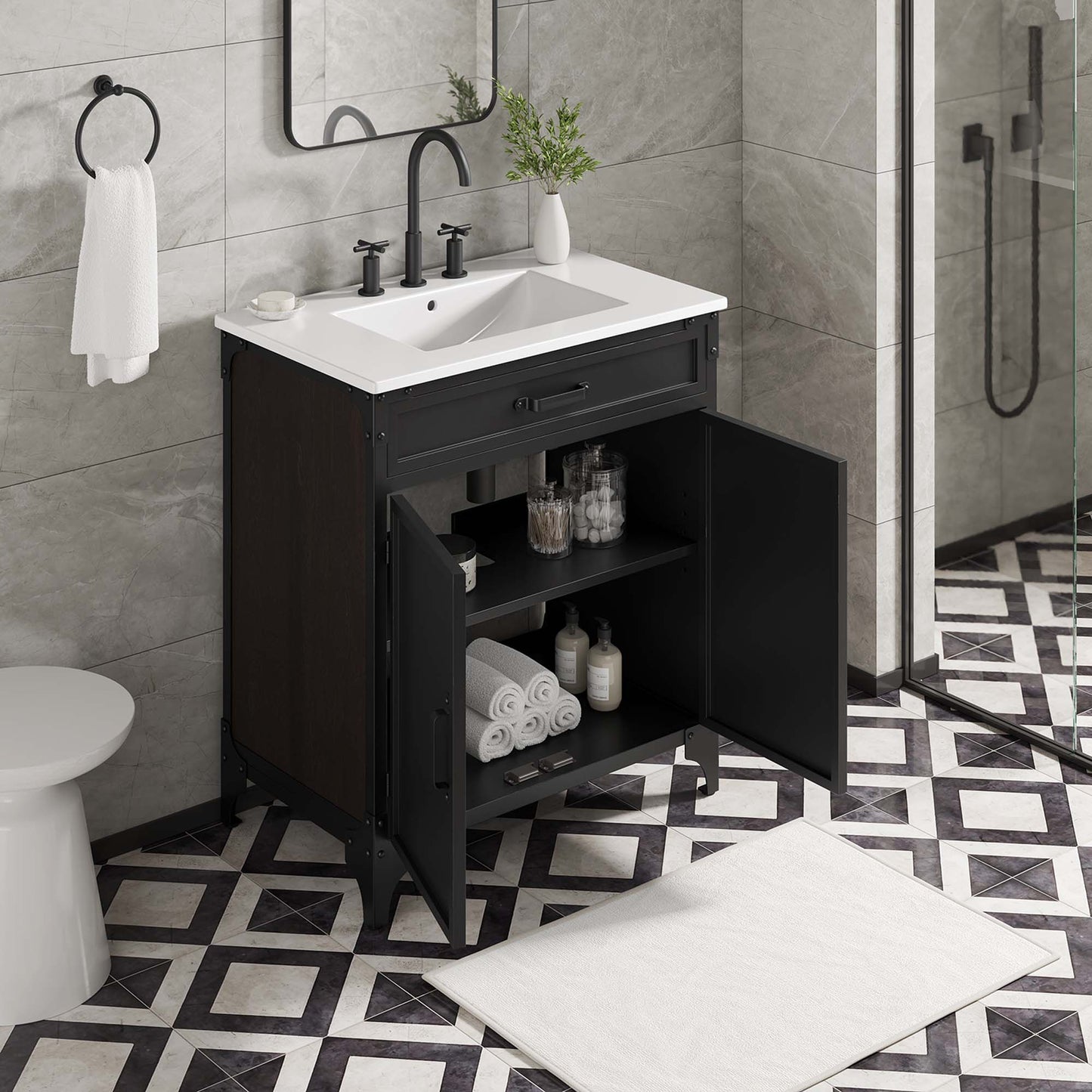 Modway furniture Steamforge Bathroom Vanity Basin Included - EEI-6413-WHI-BLK