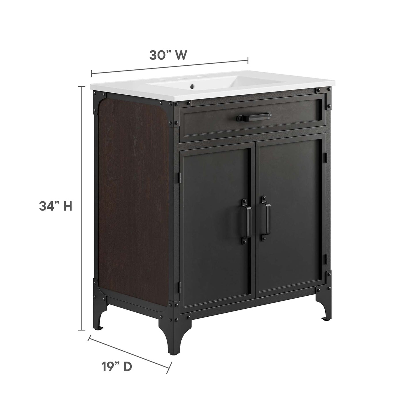 Modway furniture Steamforge Bathroom Vanity Basin Included - EEI-6413-WHI-BLK