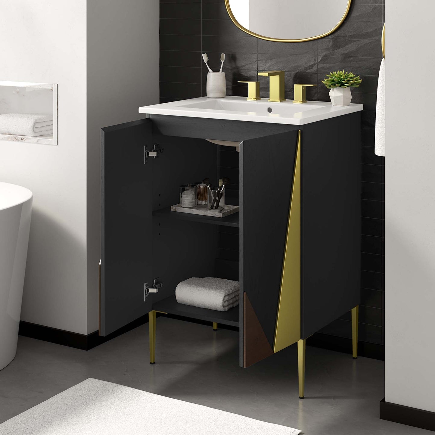 Modway furniture Alchemist Bathroom Vanity Basin Included - EEI-6458-WHI-BLK
