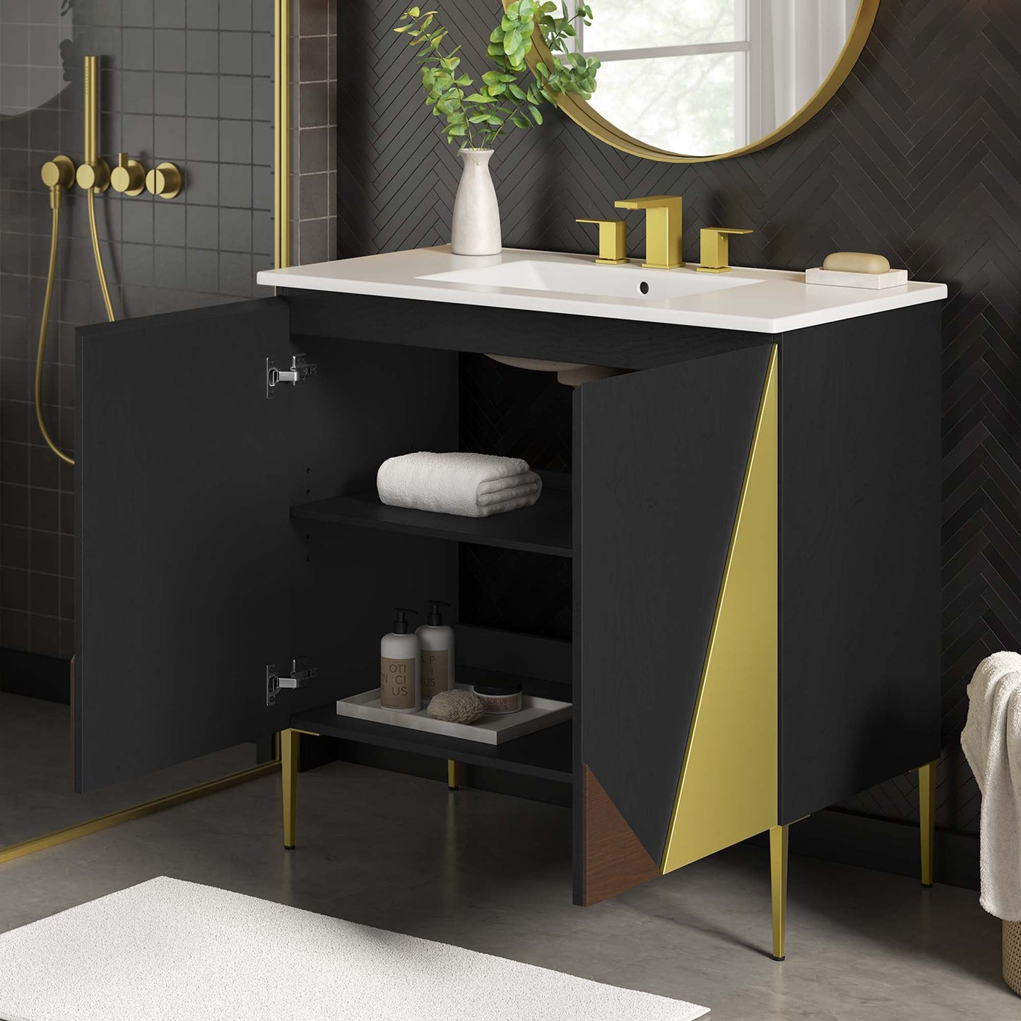 Modway furniture Alchemist Bathroom Vanity Basin Included - EEI-6458-WHI-BLK