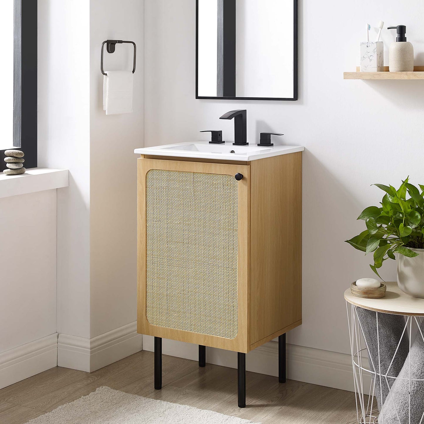 Modway furniture Chaucer Bathroom Vanity with White Basin Included - EEI-6693-BLK-WHI