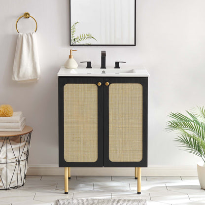 Modway furniture Chaucer Bathroom Vanity with White Basin Included - EEI-6693-BLK-WHI