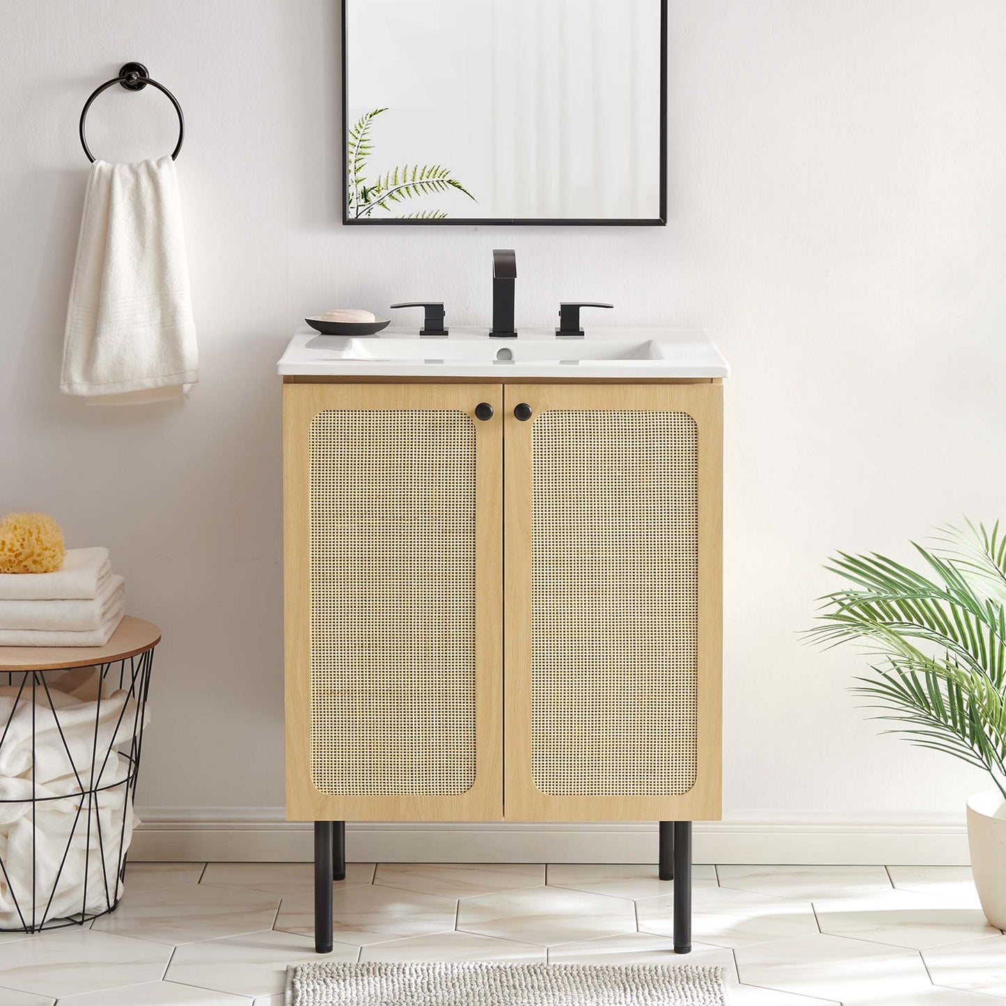 Modway furniture Chaucer Bathroom Vanity with White Basin Included - EEI-6693-BLK-WHI