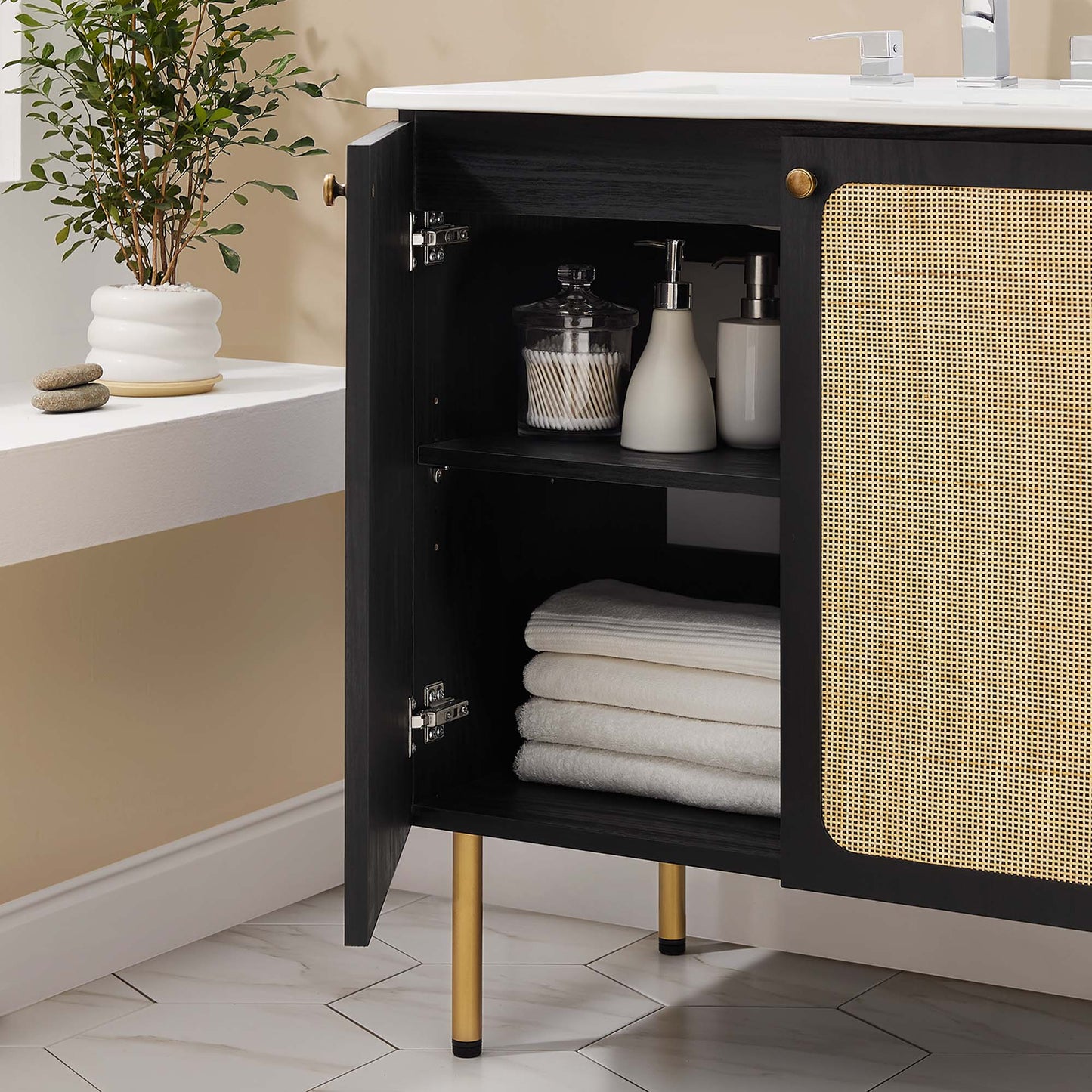 Modway furniture Chaucer Bathroom Vanity with White Basin Included - EEI-6693-BLK-WHI