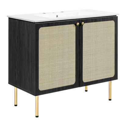 Modway furniture Chaucer Bathroom Vanity with White Basin Included - EEI-6693-BLK-WHI