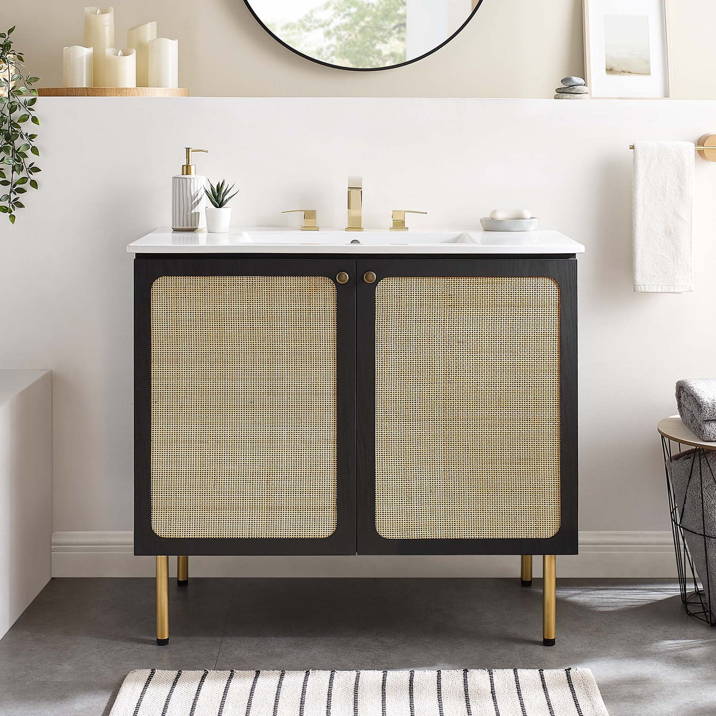 Modway furniture Chaucer Bathroom Vanity with White Basin Included - EEI-6693-BLK-WHI