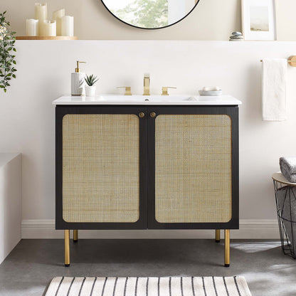 Modway furniture Chaucer Bathroom Vanity with White Basin Included - EEI-6693-BLK-WHI