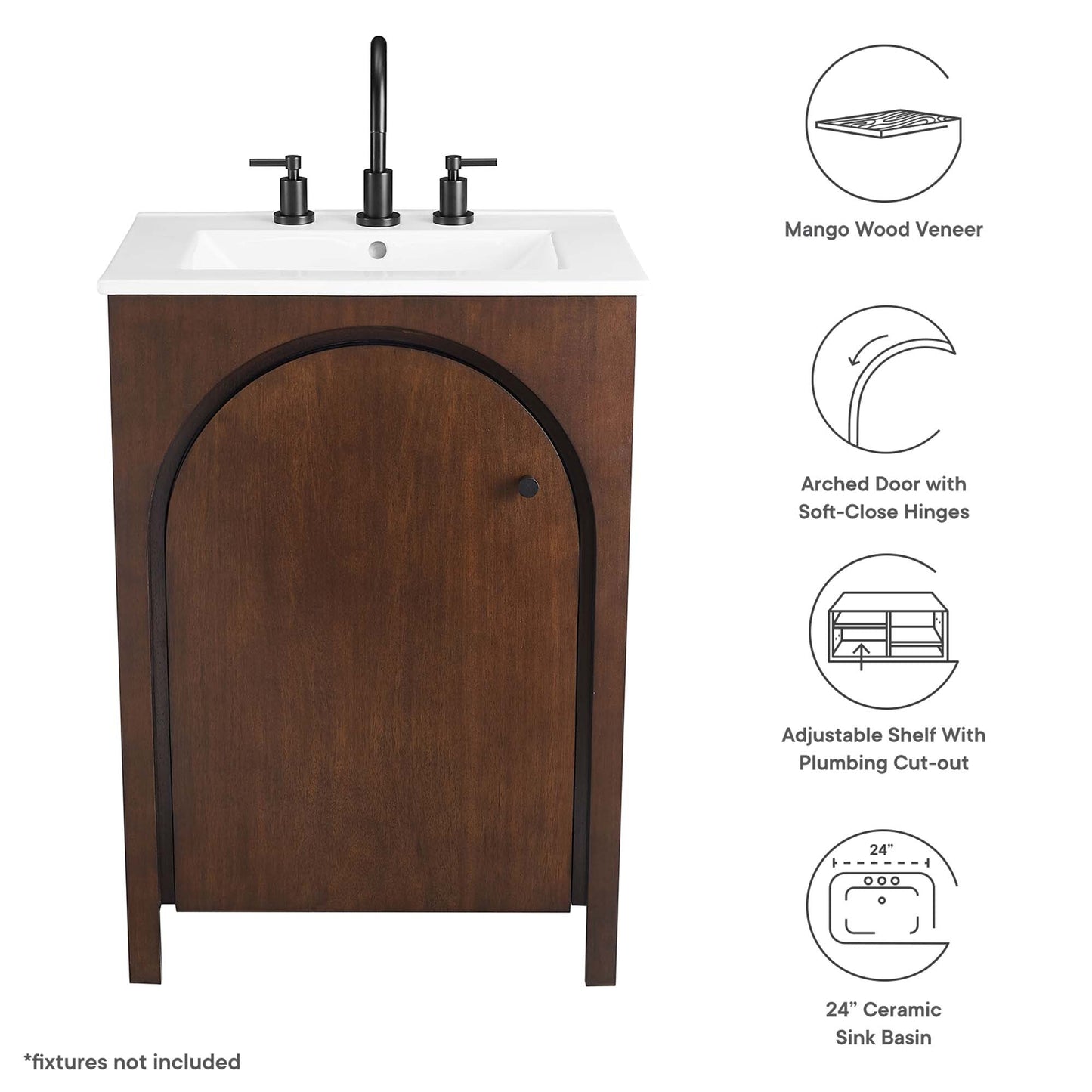 Modway furniture Appia Bathroom Vanity Basin Included - EEI-6788-OAK-WHI