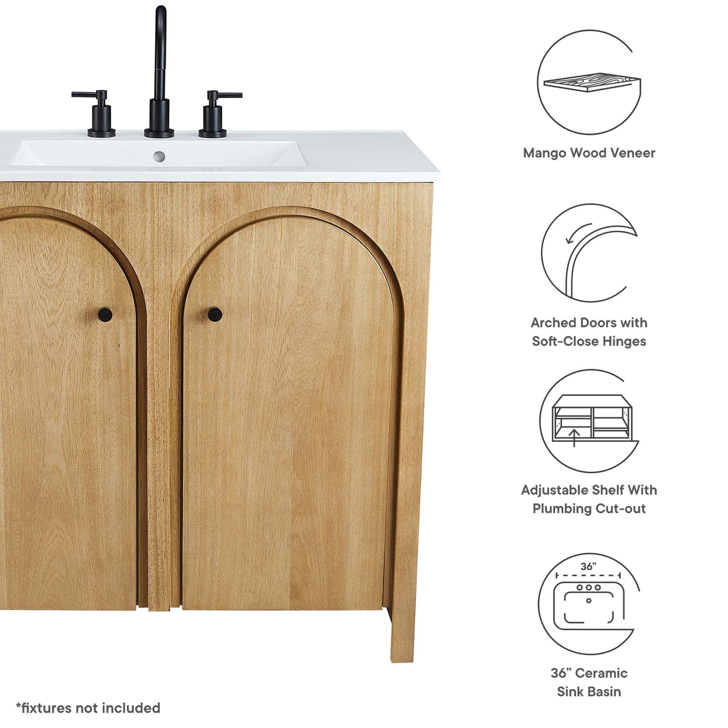 Modway furniture Appia Bathroom Vanity Basin Included - EEI-6788-OAK-WHI