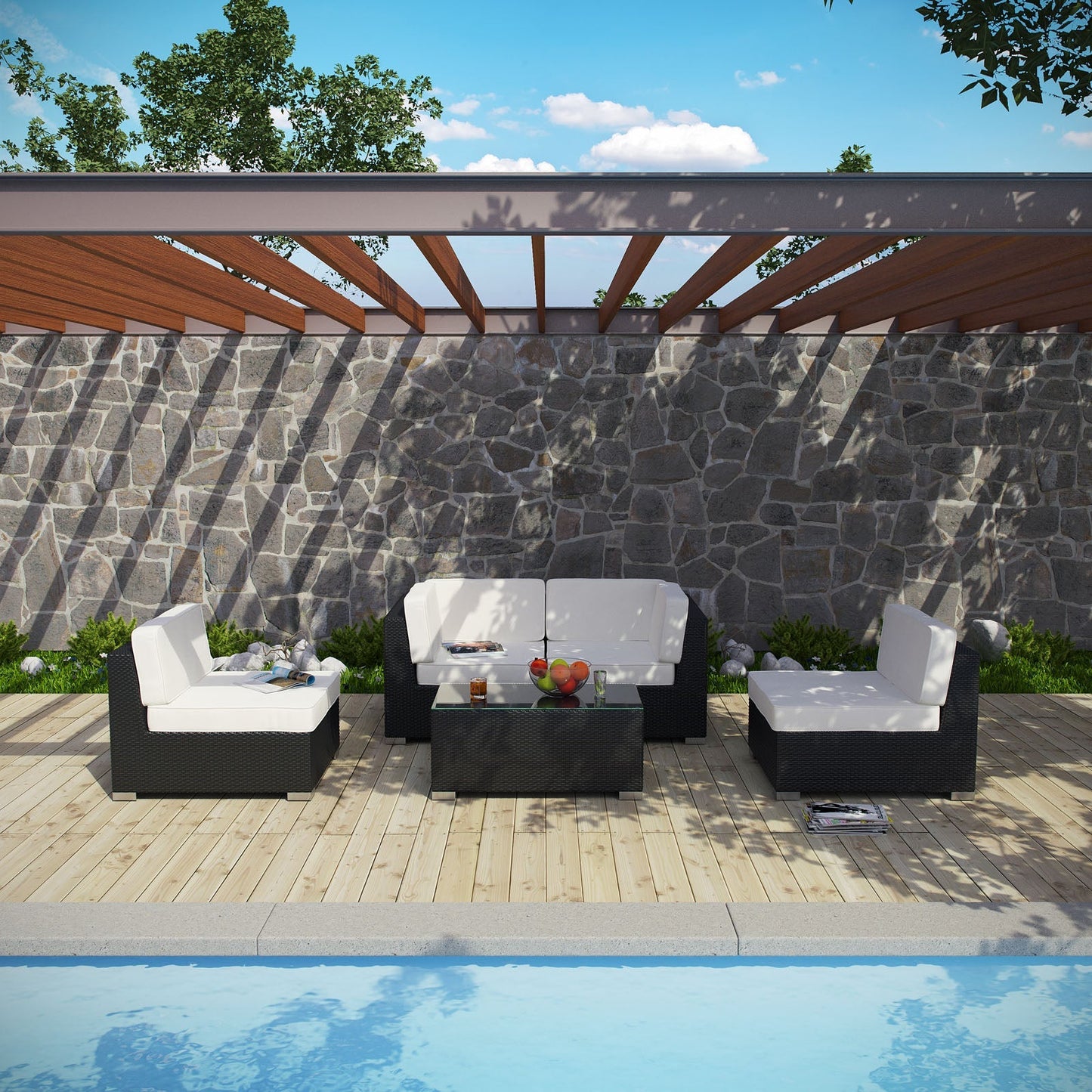 Modway Furniture Camfora 5 Piece Outdoor Patio Sectional Set by Modway - EEI-694-EXP-ORA-SET
