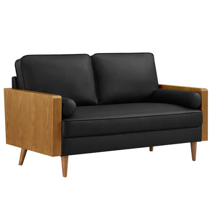 Modway Furniture Vegan Leather Loveseat - Chic Mid-Century Modern Design for Stylish Small Spaces & Comfort - EEI-6943-WAL-TAN