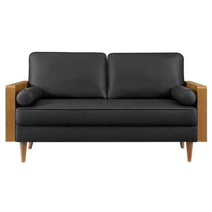 Modway Furniture Vegan Leather Loveseat - Chic Mid-Century Modern Design for Stylish Small Spaces & Comfort - EEI-6943-WAL-TAN