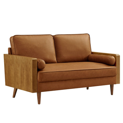 Modway Furniture Vegan Leather Loveseat - Chic Mid-Century Modern Design for Stylish Small Spaces & Comfort - EEI-6943-WAL-TAN