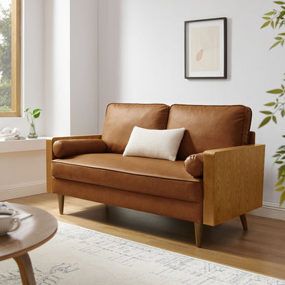 Modway Furniture Vegan Leather Loveseat - Chic Mid-Century Modern Design for Stylish Small Spaces & Comfort - EEI-6943-WAL-TAN
