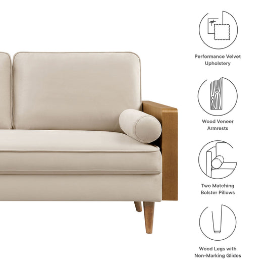 Modway furniture Kellan Performance Velvet Loveseat - Luxurious Mid Century Modern Design for Stylish Comfort - EEI-6945-WAL-MOG