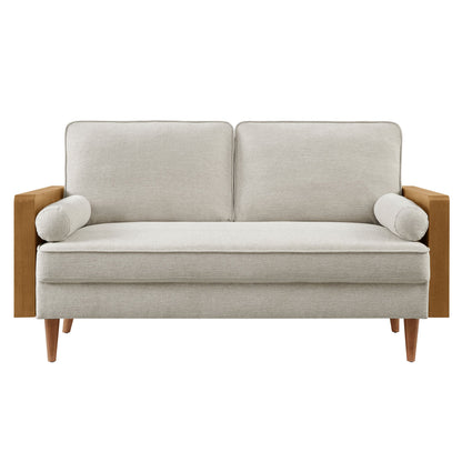 Modway Furniture Kellan Upholstered Loveseat with Wood Grain Armrests – Stylish Comfort for Modern Living Spaces - EEI-6962-WAL-HLB