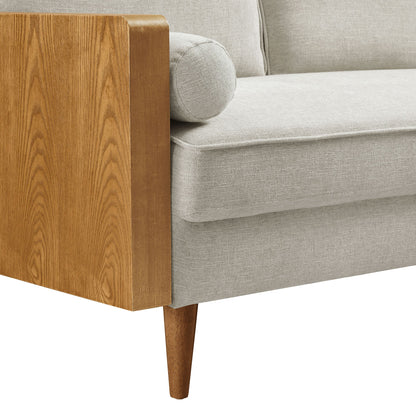 Modway Furniture Kellan Upholstered Loveseat with Wood Grain Armrests – Stylish Comfort for Modern Living Spaces - EEI-6962-WAL-HLB