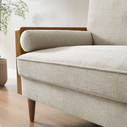 Modway Furniture Kellan Upholstered Loveseat with Wood Grain Armrests – Stylish Comfort for Modern Living Spaces - EEI-6962-WAL-HLB