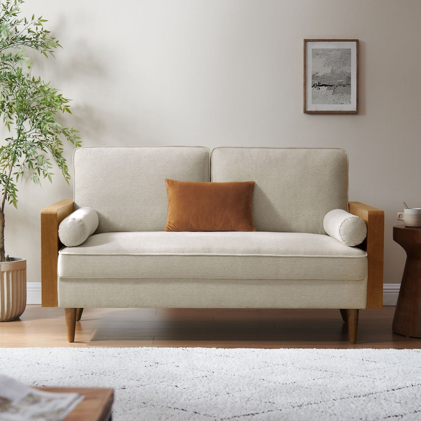 Modway Furniture Kellan Upholstered Loveseat with Wood Grain Armrests – Stylish Comfort for Modern Living Spaces - EEI-6962-WAL-HLB