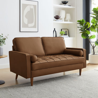 Modway Furniture Valour Tufted Vegan Leather Loveseat - Modern Comfort, Chic Design, Perfect for Any Living Space - EEI-6972-BRN