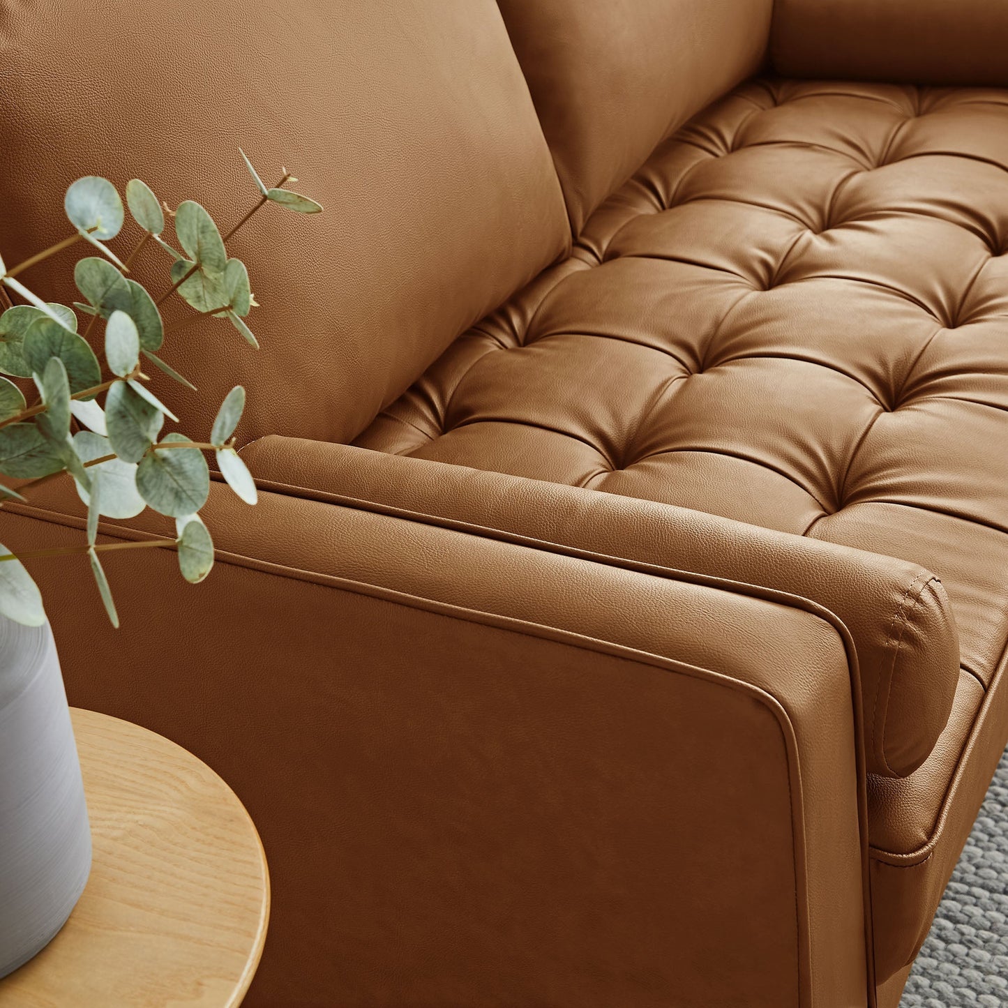 Modway Furniture Valour Tufted Vegan Leather Loveseat - Modern Comfort, Chic Design, Perfect for Any Living Space - EEI-6972-BRN
