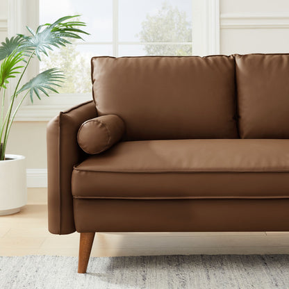 Modway Furniture Revive Modern Vegan Leather Loveseat with Plush Pillows for Chic Living Room Comfort and Style - EEI-6974-BRN