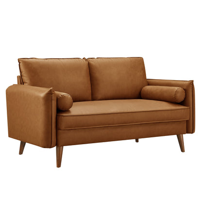 Modway Furniture Revive Modern Vegan Leather Loveseat with Plush Pillows for Chic Living Room Comfort and Style - EEI-6974-BRN