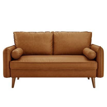 Modway Furniture Revive Modern Vegan Leather Loveseat with Plush Pillows for Chic Living Room Comfort and Style - EEI-6974-BRN