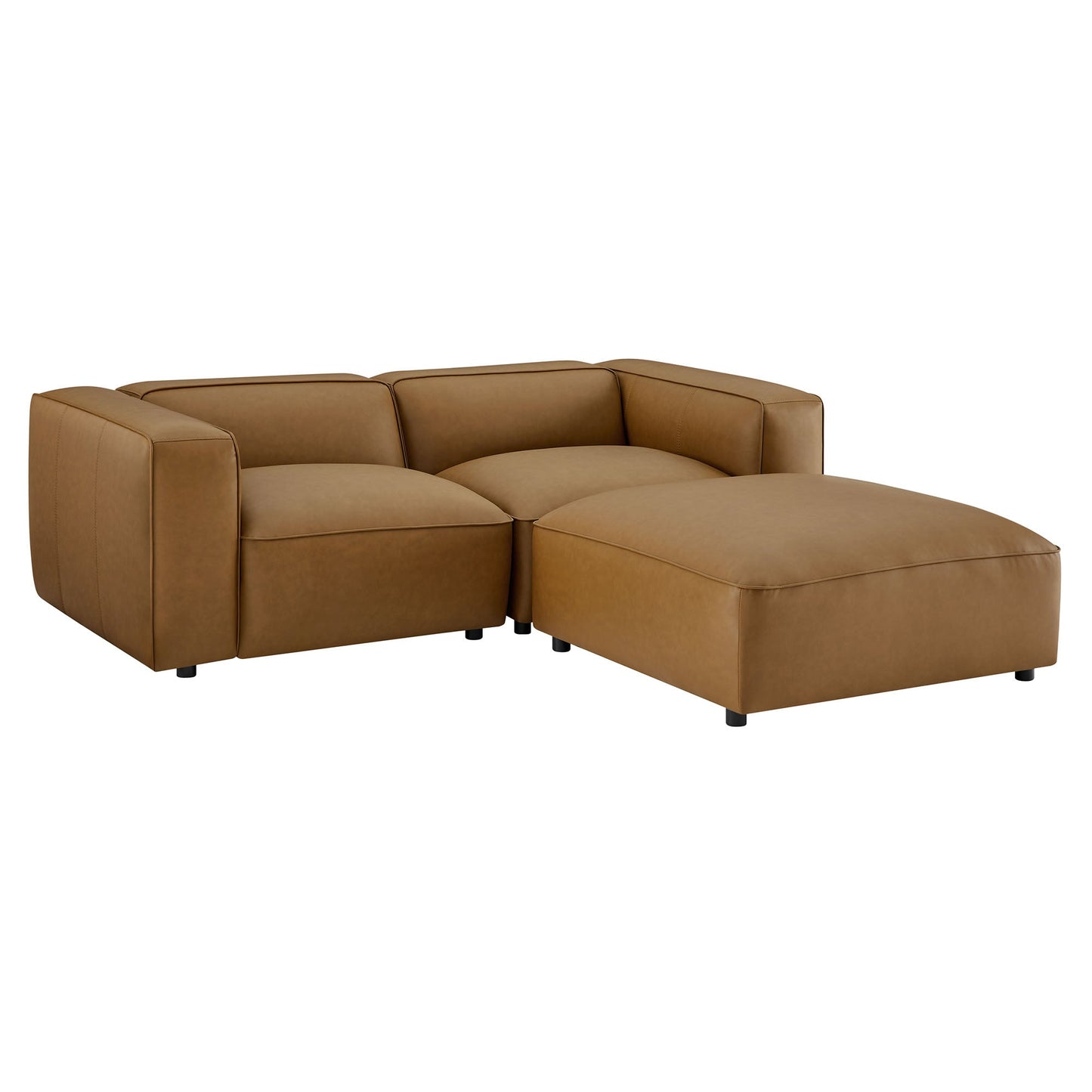Modway furniture Auren 3-Piece Upholstered Vegan Leather Modular Loveseat with Ottoman - EEI-7130-CAM