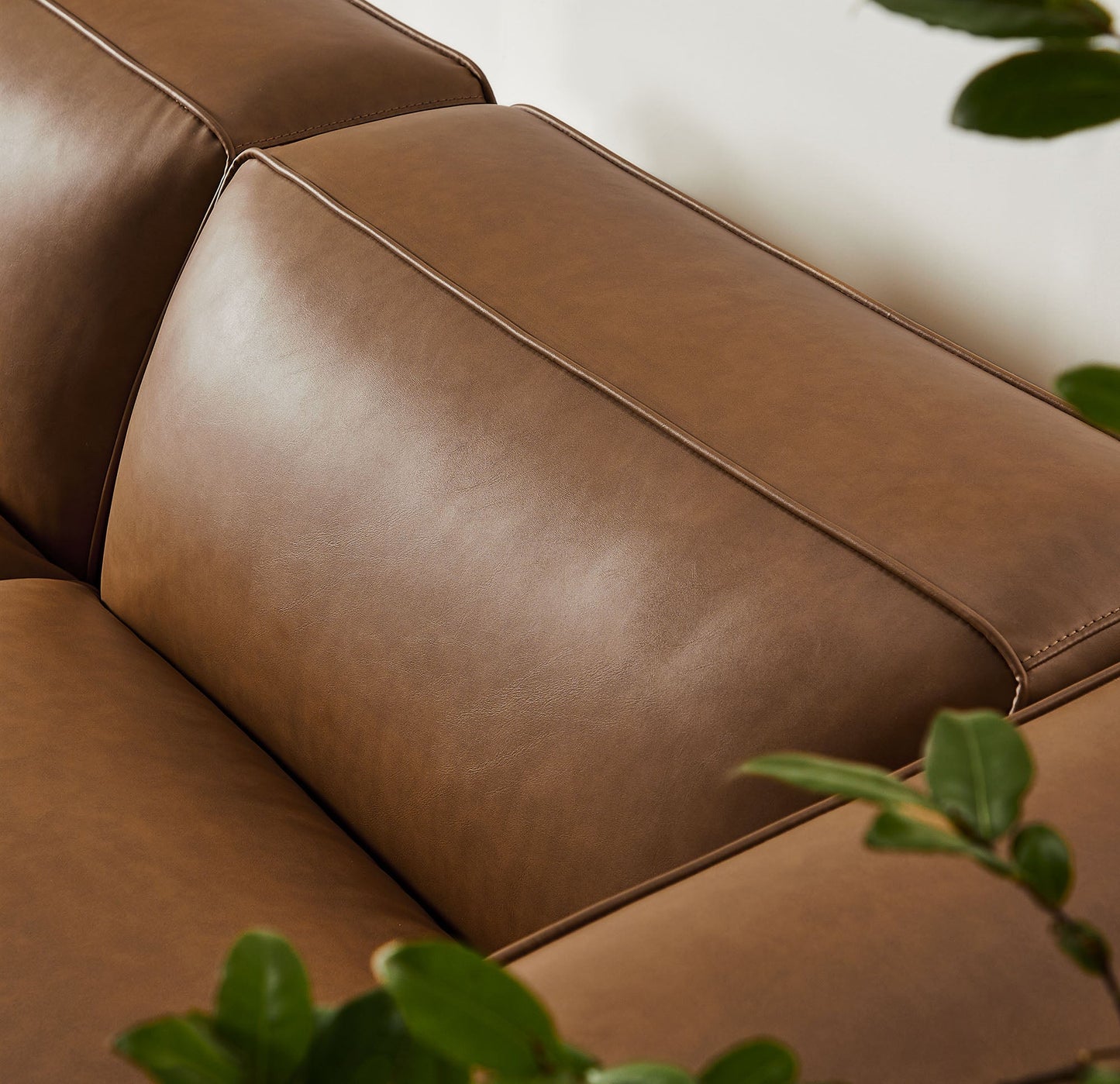 Modway furniture Auren 3-Piece Upholstered Vegan Leather Modular Loveseat with Ottoman - EEI-7130-CAM