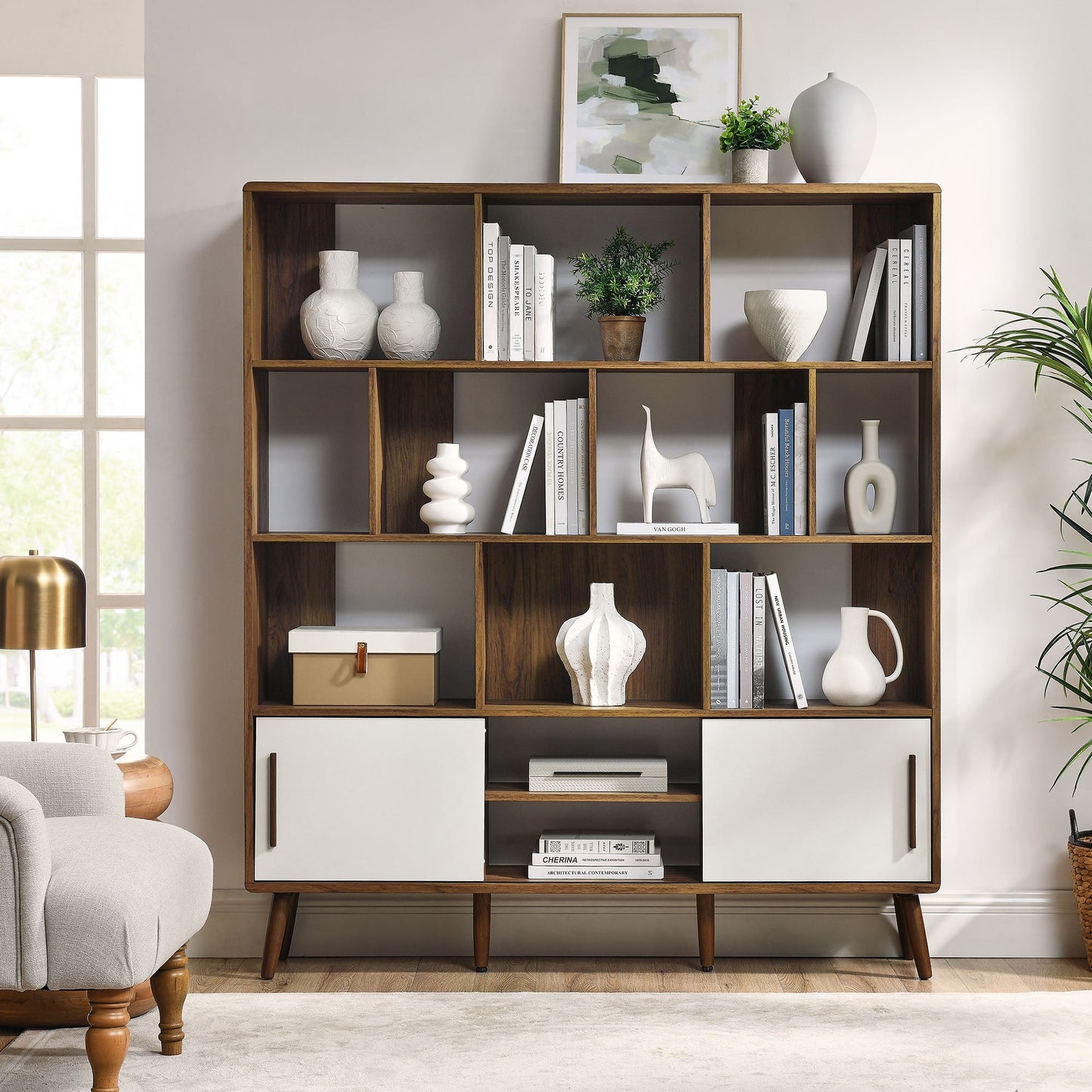 Modway furniture Transmit 59" Bookcase with Sliding Doors - EEI-7194-WAL