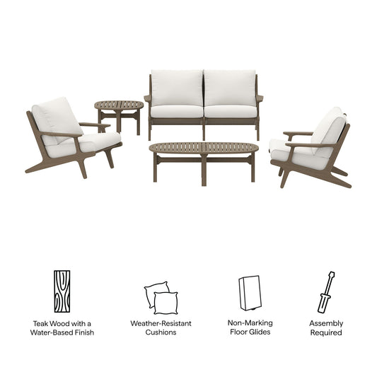 Modway Furniture Saratoga 5-Piece Outdoor Patio Teak Wood Furniture Set - EEI-7265-WGR-WHI