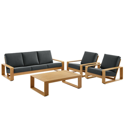 Modway Furniture Lirienne 4-Piece Outdoor Patio Aluminum Faux Wood Furniture Set – EEI-7309