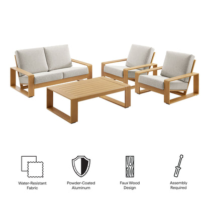 Modway Furniture Lirienne 4-Piece Outdoor Patio Aluminum Faux Wood Furniture Set – EEI-7322