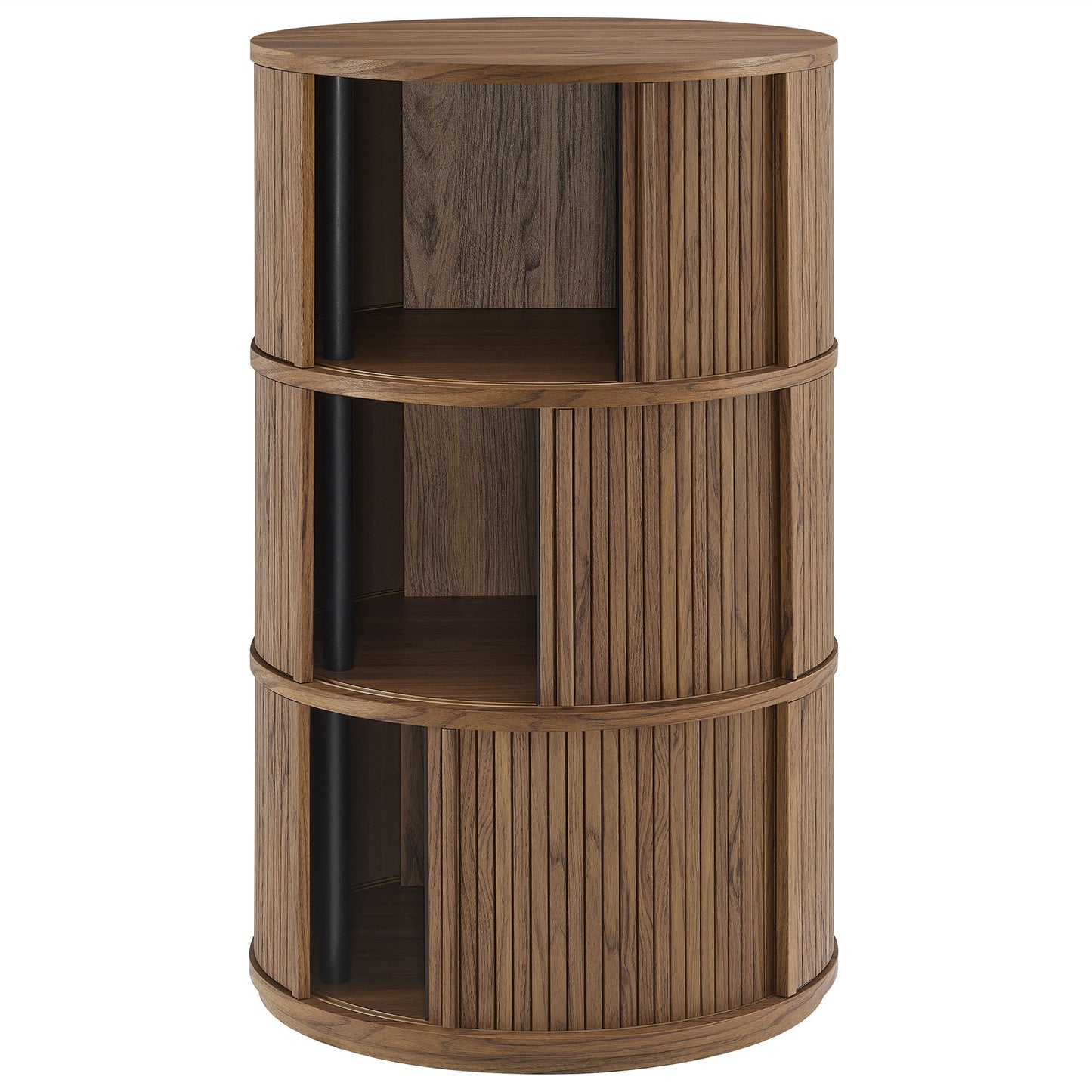 Modway furniture Clement Round Pedestal Stand Storage Table With Sliding Tambour Doors - EEI-7344-WAL