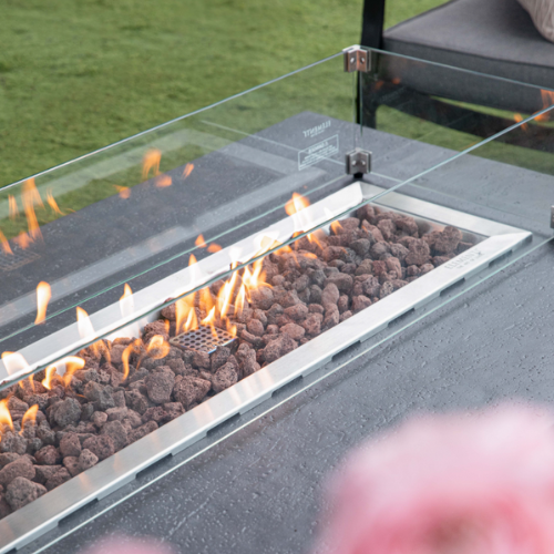 Elementi Hampton Fire Table Closeup Flame and Wind Screen
