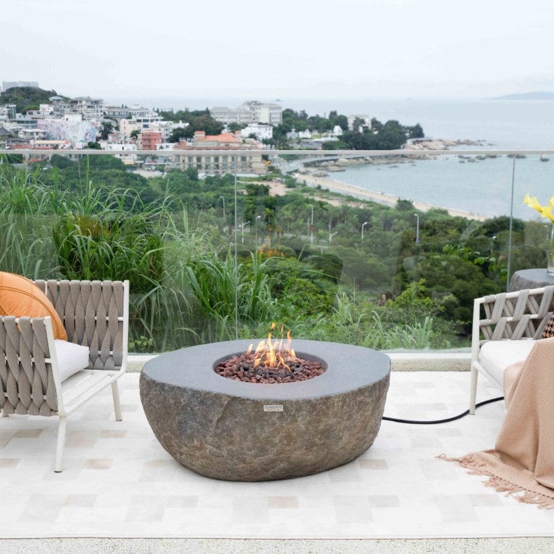 Elementi Boulder Fire Pit Outdoor Setup