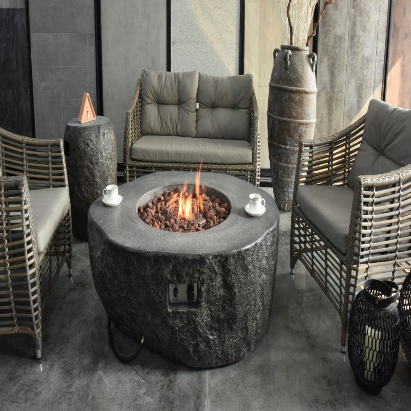 Elementi Boulder Fire Pit Outdoor Setup with Tank Cover