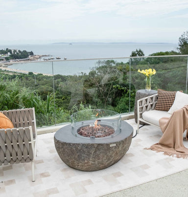 Elementi Boulder Fire Pit Outdoor Setup with WindScreen