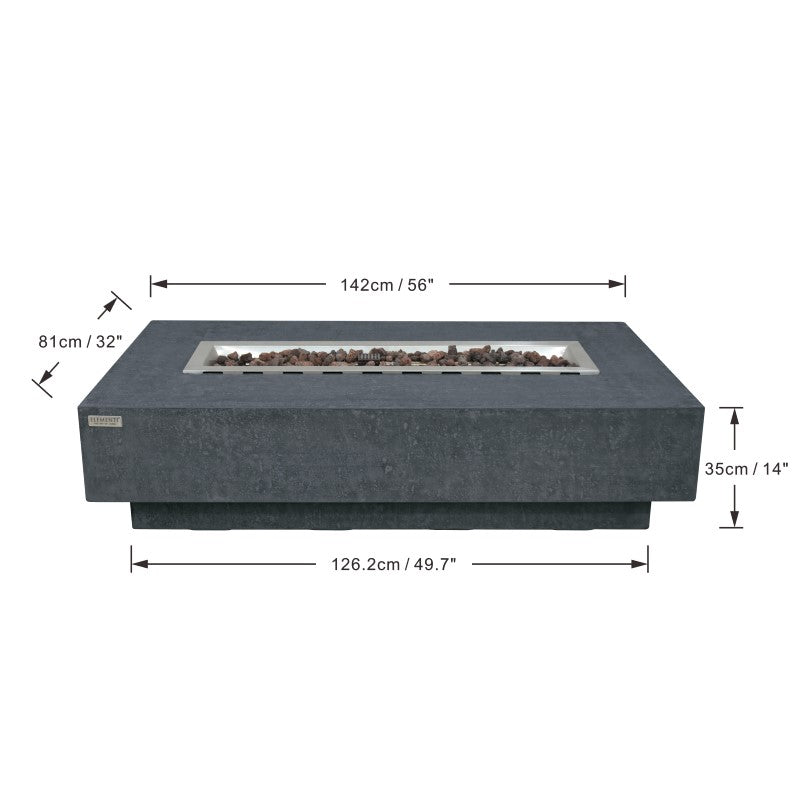 Elementi Hampton Fire Table Dark Gray Dimensions