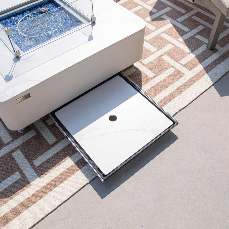 Elementi Plus Annecy Fire Table White Lid Compartment